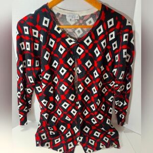 Joseph A Black and Red Geometric Sweater